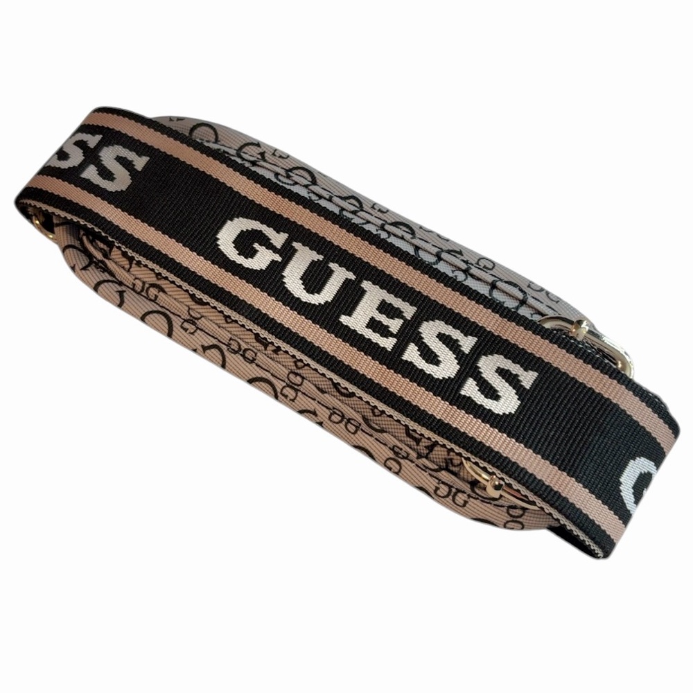 GUESS Black and Taupe Logo Strap Bag Strap